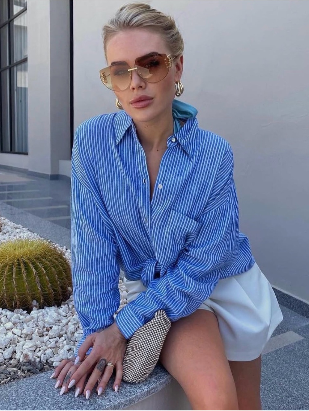 ZARA Oversized Blue & White Striped Button-Down Shirt